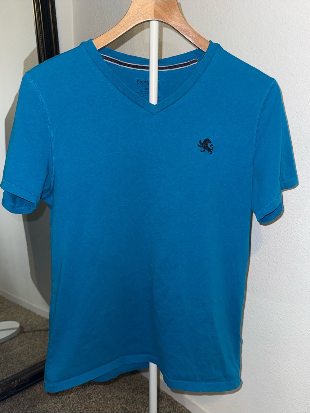 Express Men's Blue V-Neck Tee M
